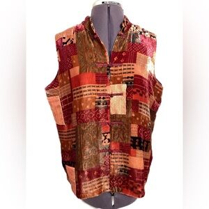 Chicos Vtg Silk Blend Mandarin Style Patchwork Vest Size L Artsy Boho Eclectic